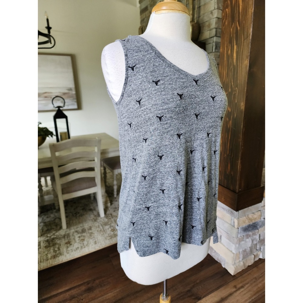 Artisan NY Womens Small Gray Bull Embroidered Tank Top Western Festival